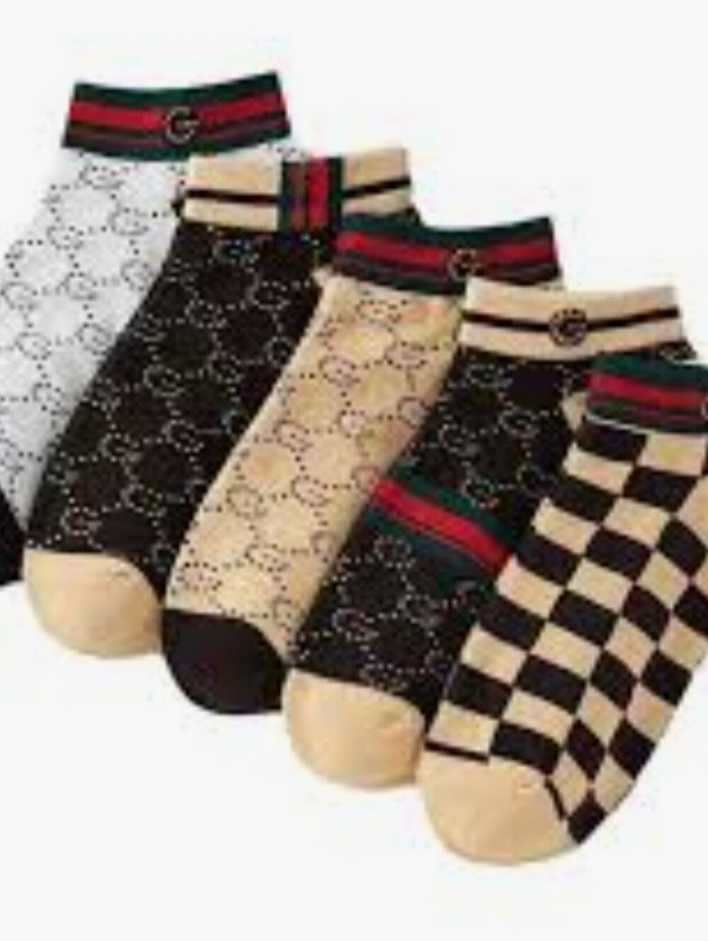 2 Pair Designer-Inspired Beige and Black Patterned Ankle Socks - Women - Picture 9 of 9